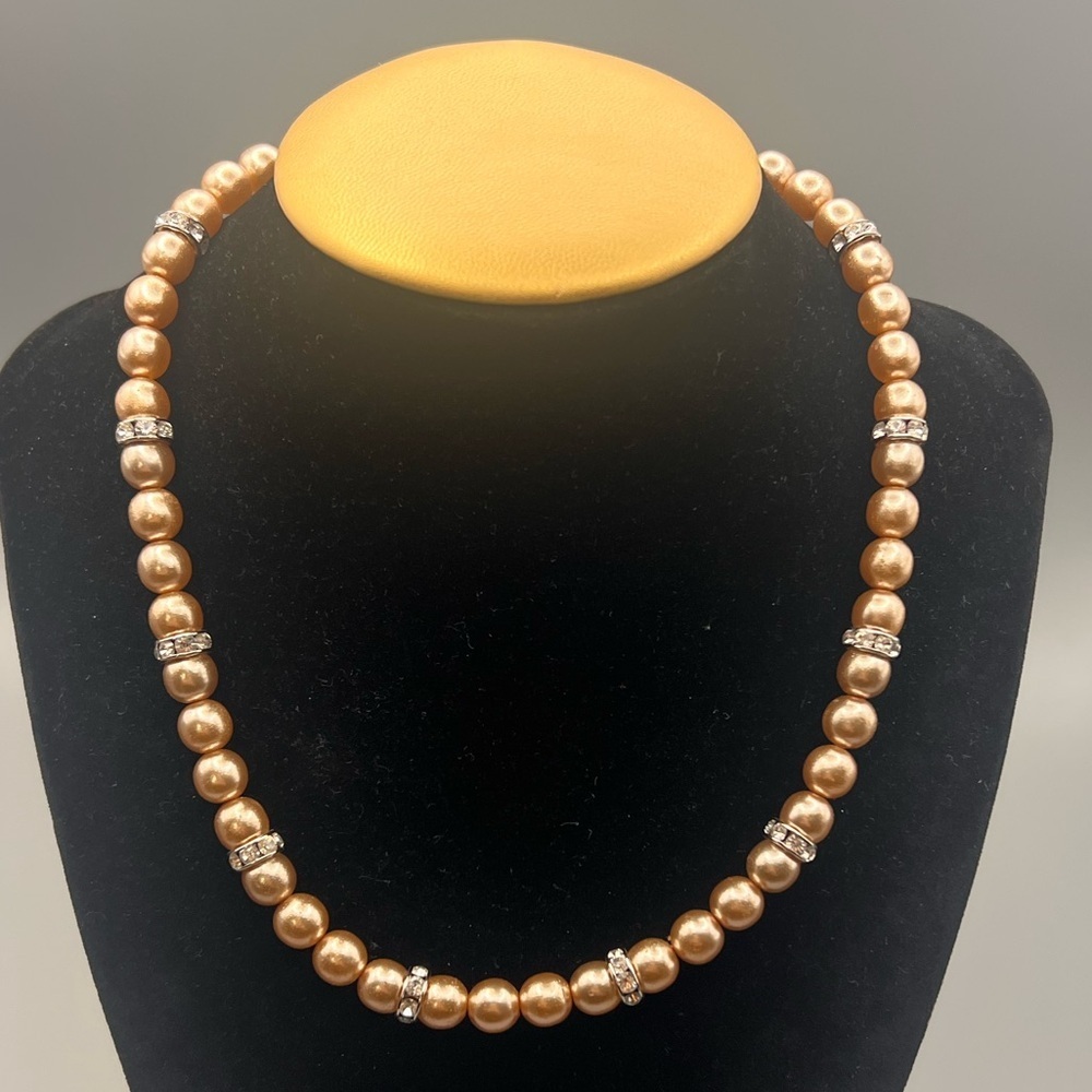 Lorren Bell 16" Champagne Cotton Pearl & Rhinestone Necklace